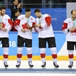 GANGNEUNG, SOUTH KOREA - FEBRUARY 24: Canada's Quiton Howden #16, Rene Bourque #17, Marc-Andre Gragnani #18 and Andrew Ebbett #19 admiring their bronze meda awards following a 6-4l bronze medal game win against the Czech Republic at the PyeongChang 2018 Olympic Winter Games. (Photo by Andre Ringuette/HHOF-IIHF Images)

